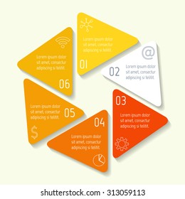 Circle hexagon infographic design template. Round banner with 6 triangle options. Number banners template for diagram, graph, presentation or chart. Business concept sequence banners. EPS10 layout.