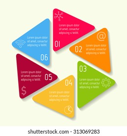 Circle hexagon infographic design template. Round banner with 6 triangle options. Number banners template for diagram, graph, presentation or chart. Business concept sequence banners. EPS10 layout.