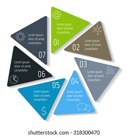 Circle hexagon infographic design template. Round banner with 7 triangle options. Number banners template for diagram, graph, presentation or chart. Business concept sequence banners. EPS10 layout.