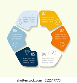 Circle hexagon infographics design template. Round banner with 6 options. Number banners template for diagram, graph, presentation or chart. Business concept sequence banners. EPS10 workflow layout.