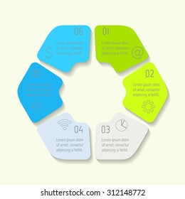 Circle hexagon infographics design template. Round banner with 6 options. Number banners template for diagram, graph, presentation or chart. Business concept sequence banners. EPS10 workflow layout.
