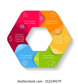 Circle hexagon infographics design template. Round banner with 6 options. Number banners template for diagram, graph, presentation or chart. Business concept sequence banners. EPS10 workflow layout.