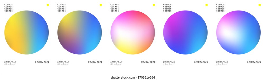 Circle holographic gradient poster. Banner templates, vector minimalistic modern hipster style. Futuristic flyer, party invitation, concert poster, book cover. 