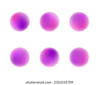 Circle holographic pink gradients set, spherical buttons. Violet neon hologram fluid color circle gradients, blurred spheres, flat set web icons.