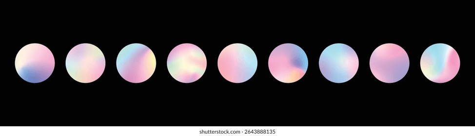 Circle holographic rainbow sticker, for label, badge, or sale stamp. Flat vector illustration isolated on black background.
