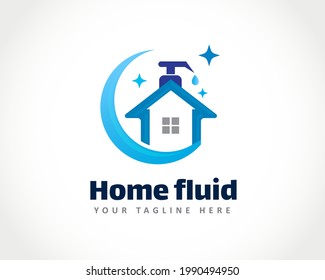circle home house bottle liquid soap cleaner logo design illustration