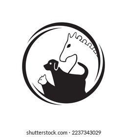 Circle horse cat and dog animal logo design . icon logo 