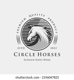 Circle Horse Head Logo Design template emblem mascot vector illustration