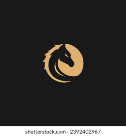 Circle Horse Logo Template Line Animal Vector Design,
