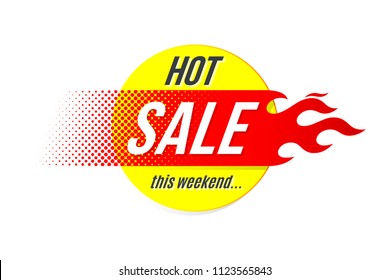 Circle Hot sale price offer deal labels template design with flame. Vector illustration