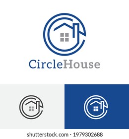 Circle House Design Solution Real Estate Line Logo.