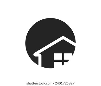 circle with house logo. construction and geometric symbol. vector image in simple style