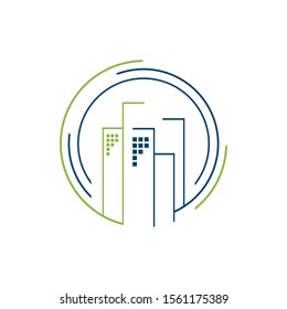 circle house Real estate Apartment flat line building logo Vector icon 