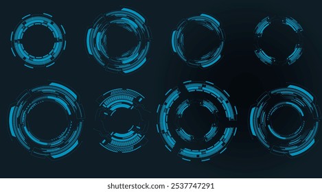 Circle hud dashboard display virtual reality technology screen. User Interface set. Statistics, Data information infographic. Vector illustration and abstrac  background 