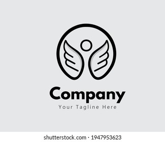 circle human fit wings fly mono line logo symbol icon design illustration inspiration