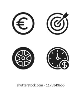 circle icon. 4 circle vector icons set. wall clock, dart arrow in the middle of circular board and euro coin icons for web and design about circle theme