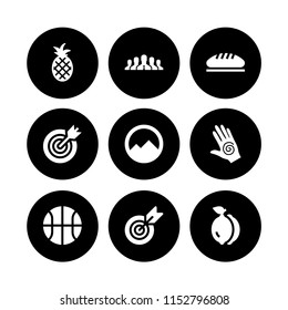 circle icon. 9 circle set with basketball, mountains inside a circle, team and lemon vector icons for web and mobile app
