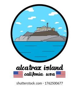 Circle Icon Alcatraz Island. Vector illustration
