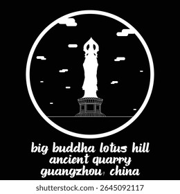 Circle Icon Big Buddha Lotus Hill Ancient Quarry. Vector Illustration