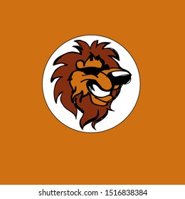 Circle icon with cartoon lion. Vector illustration