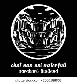 Circle Icon Chet Sao Noi waterfall. Vector Illustration