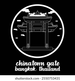 Circle Icon Chinatown Gate. Vector Illustration