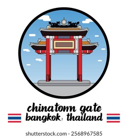 Circle Icon Chinatown Gate. Vector Illustration