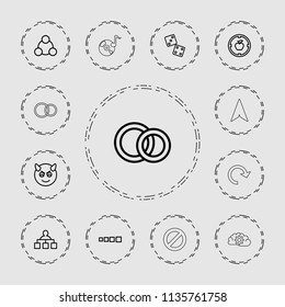 Circle icon. collection of 13 circle outline icons such as structure, devil emot, dice, apple target, loading, engagement rings. editable circle icons for web and mobile.