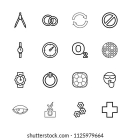 Circle icon. collection of 16 circle outline icons such as gear, compass, cool emot, o2 oxygen, medical cross, prohibited. editable circle icons for web and mobile.