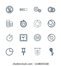 Circle icon. collection of 16 circle outline icons such as clock, pin, volleyball, no alcohol, stopwatch, gear, disc on fire. editable circle icons for web and mobile.