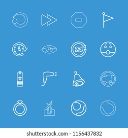 Circle icon. collection of 16 circle outline icons such as hair dryer, surprised emot, ring, volleyball, flag, fast forward, bell. editable circle icons for web and mobile.