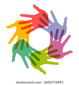 Circle icon of colorful hand prints, vector logo
