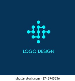 A circle icon connected by several lines. Connected icons in digital technology