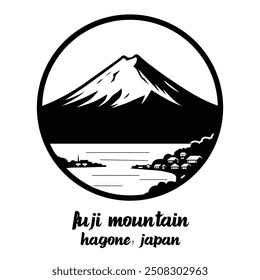 Icono de círculo de la montaña Fuji. Ilustración vectorial