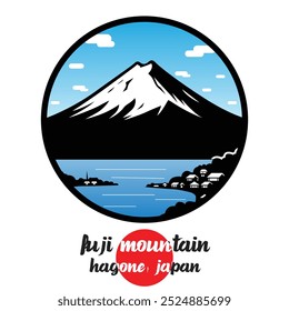 Icono de círculo de la montaña Fuji. Ilustración vectorial
