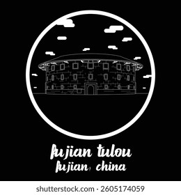Circle Icon Fujian Tulou. Vector illustration
