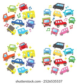 circle icon gallery of various car - color medium size version - twinkle and musical note