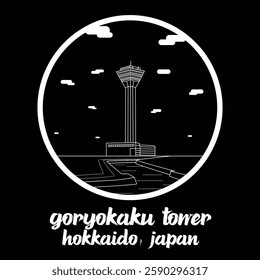 Circle Icon Goryokaku Tower. Vector illustration