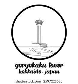 Circle Icon Goryokaku Tower. Vector illustration