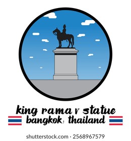 Circle Icon King Rama 5 Statue. Vector Illustration