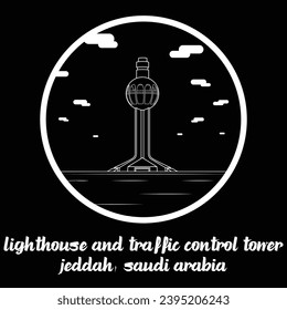 Circle Icon Lighthouse and traffic control tower. vector illustration