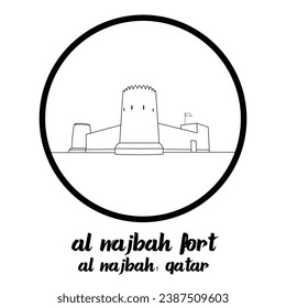 Círculo de la línea de icono Al Wajbah fort. ilustración vectorial