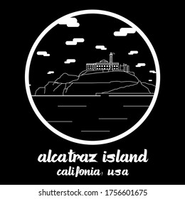 Circle Icon line Alcatraz Island. Vector illustration

