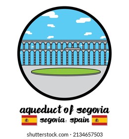 Circle Icon line Aqueduct of Segovia. vector illustration