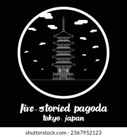 Circle Icon line Five-Storied Pagoda Sensoji Temple Asakusa.vector illustration
