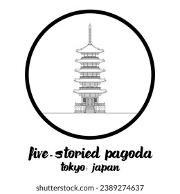 Circle Icon line Five-Storied Pagoda Sensoji Temple Asakusa.vector illustration