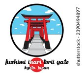 Circle Icon line Fushimi Inari Torii Gate. vector illustration
