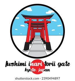 Circle Icon line Fushimi Inari Torii Gate. vector illustration
