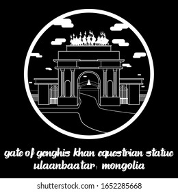 Circle Icon Line Gate of Genghis Khan Equestrian Statue. Vector illustration