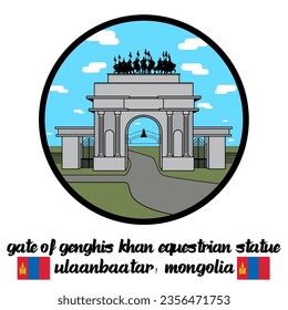 Circle Icon Line Gate of Genghis Khan Equestrian Statue. Vector illustration
